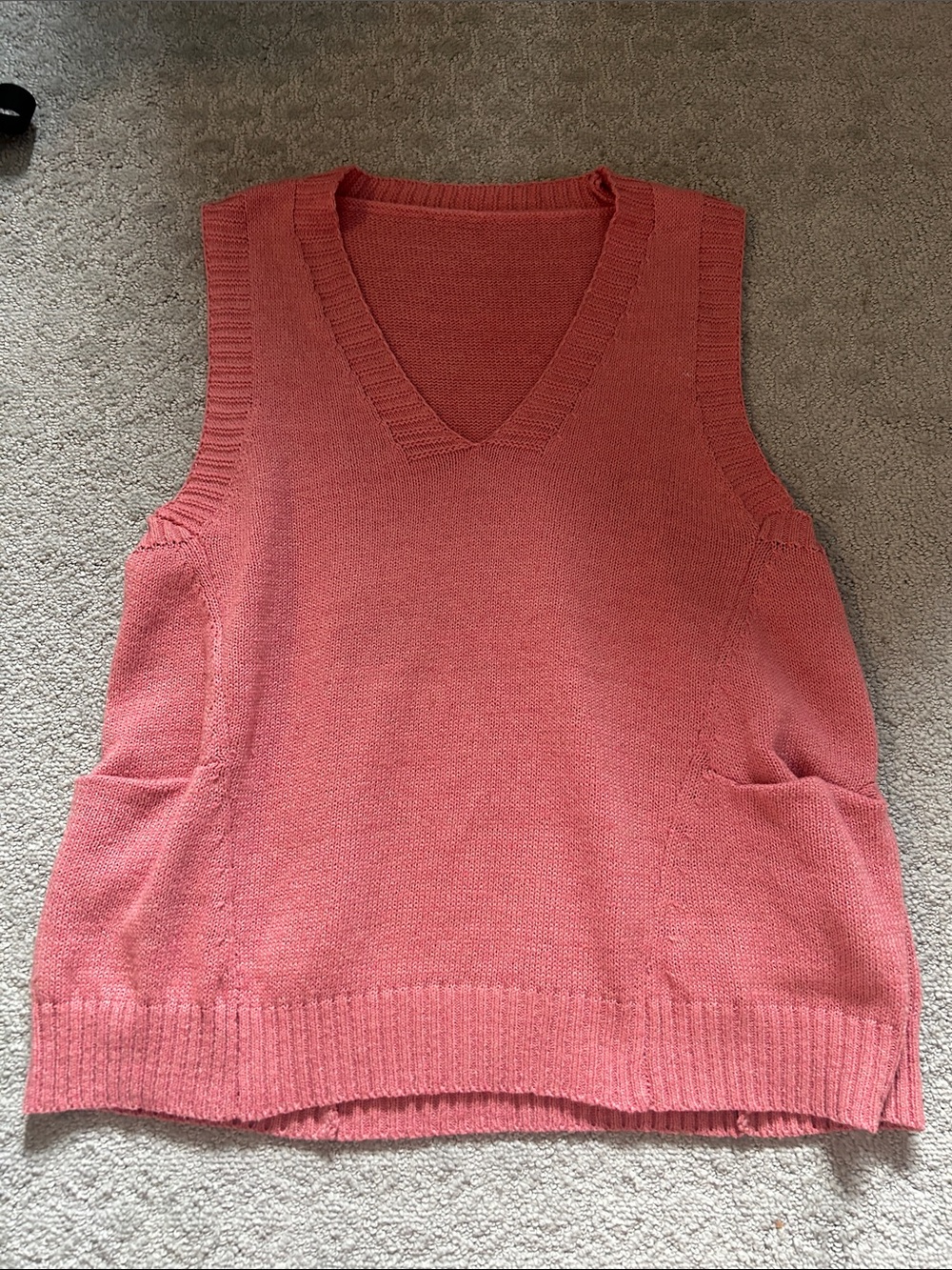 Pink V-Neck Sleeveless Knit Sweater Vest